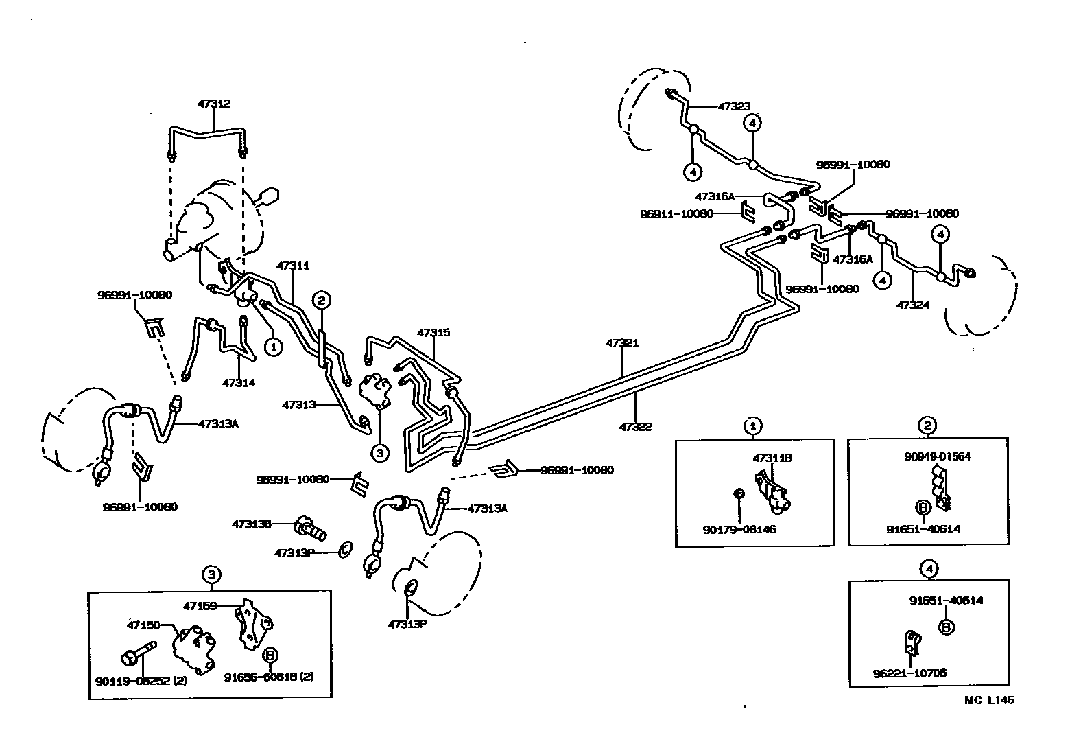 Toyota COROLLA 制动配管和卡箍 EPC diagram — MCL145