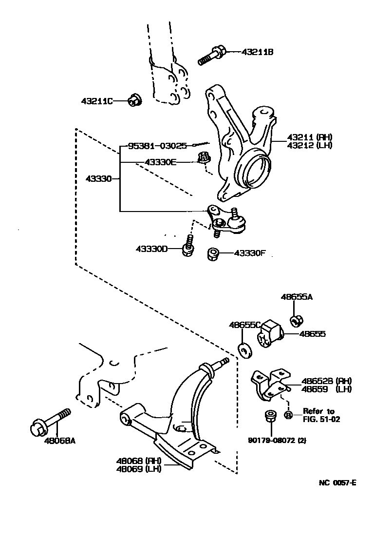 Toyota COROLLA 前桥控制臂和转向节 EPC diagram — NC0057E
