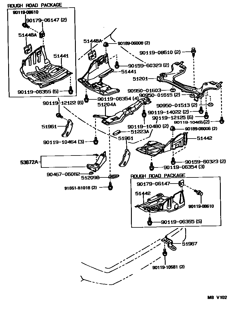 Toyota COROLLA 悬架横梁和发动机底罩 EPC diagram — MBV102