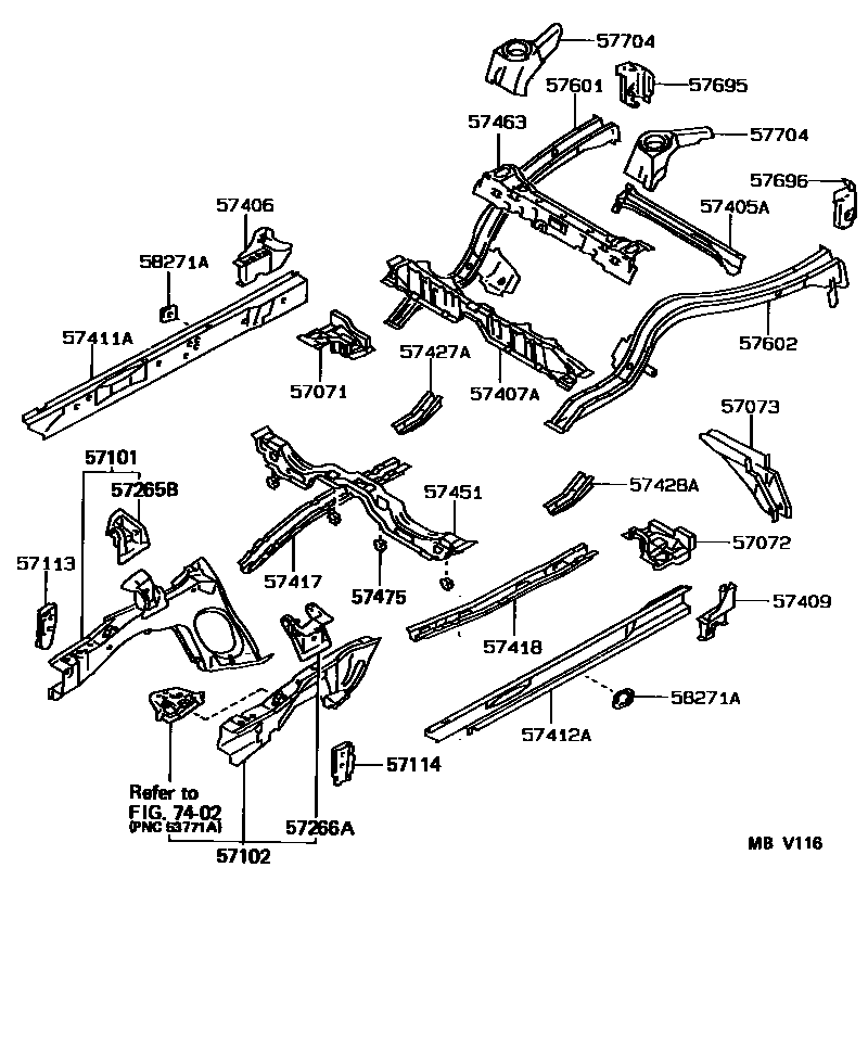 Toyota COROLLA Floor stringers EPC diagram — MBV116