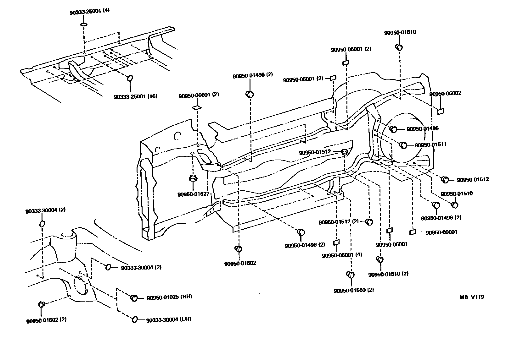 Toyota COROLLA Floor stringers EPC diagram — MBV119