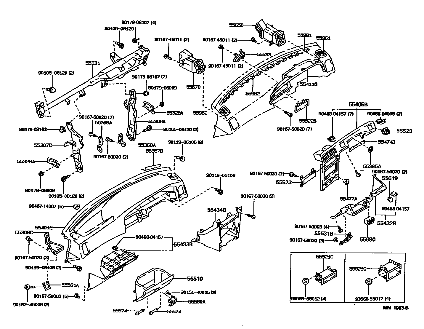 Toyota COROLLA 仪表板和手套箱 EPC diagram — MN1003B