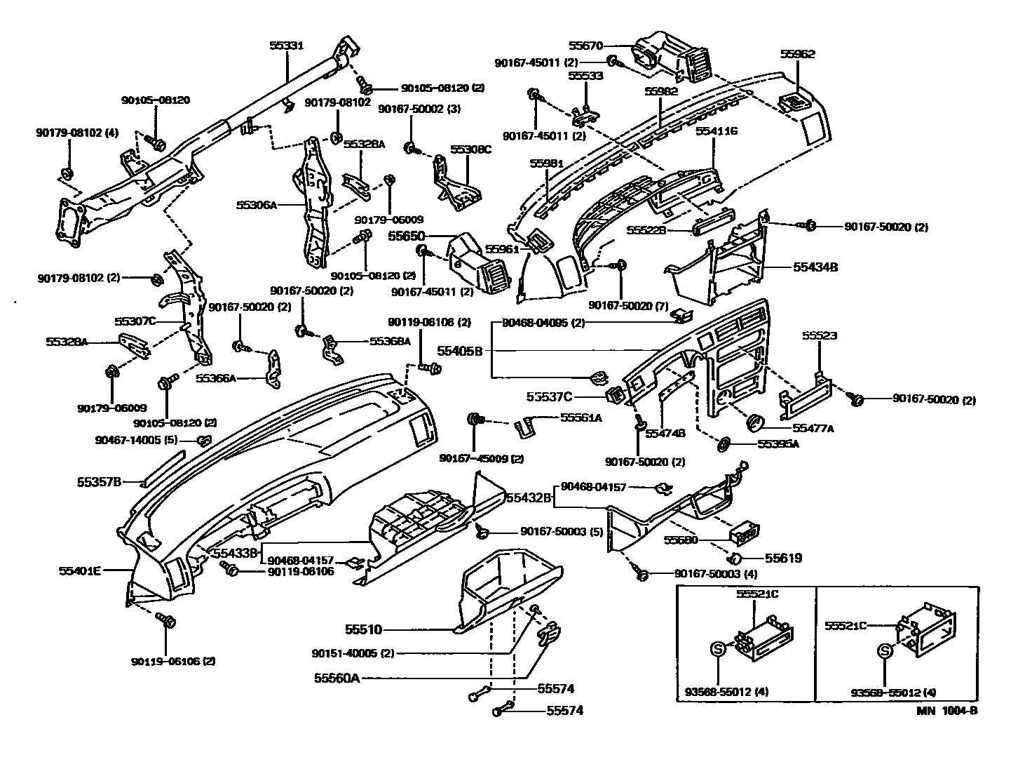 Toyota COROLLA 仪表板和手套箱 EPC diagram — MN1004B
