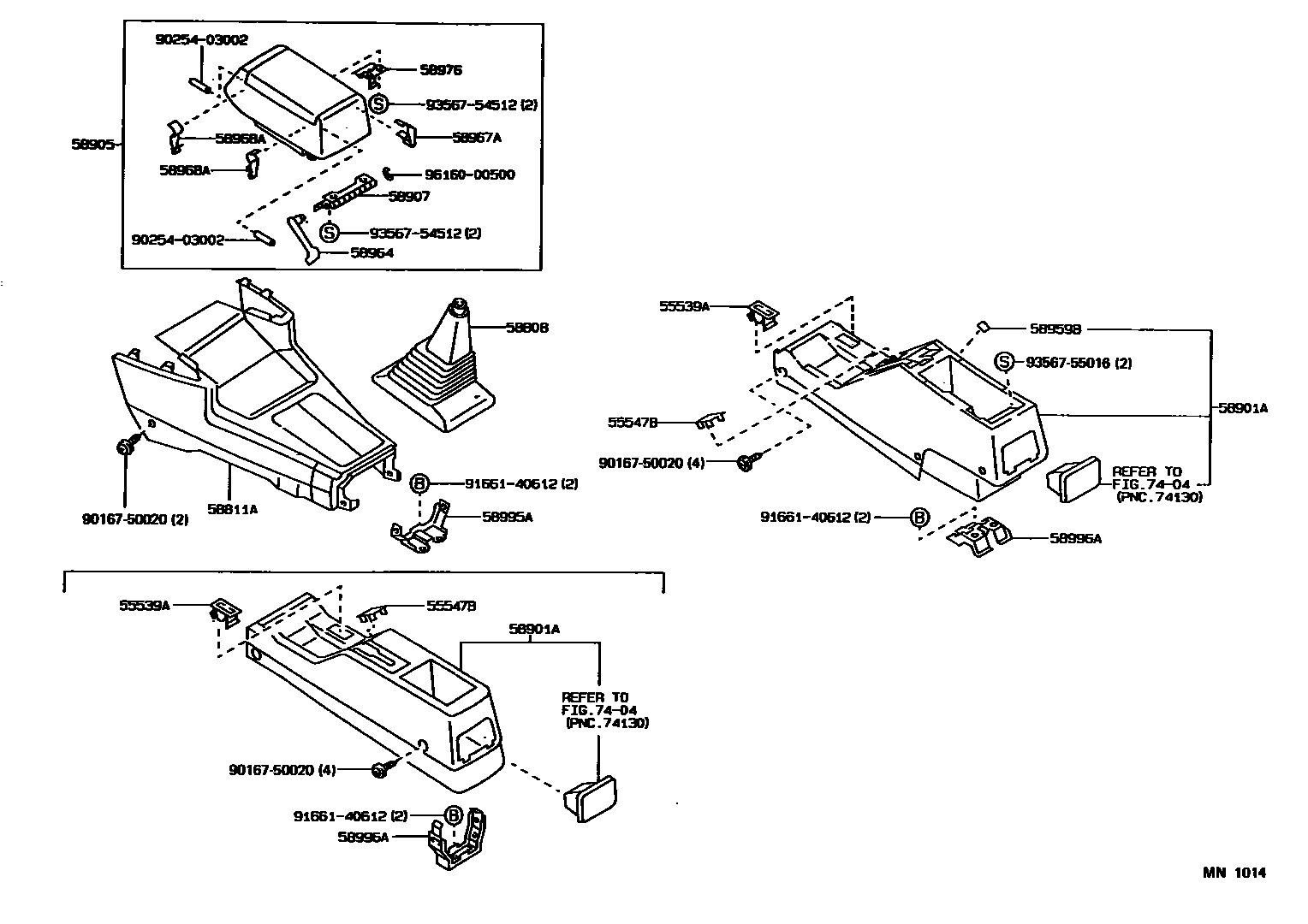 Toyota COROLLA 中央扶手箱和支架 EPC diagram — MN1014