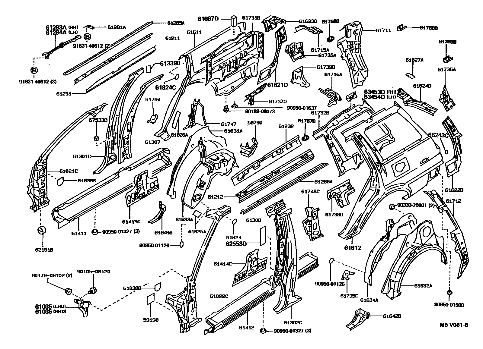 Toyota COROLLA 侧梁 EPC diagram — MBV081B