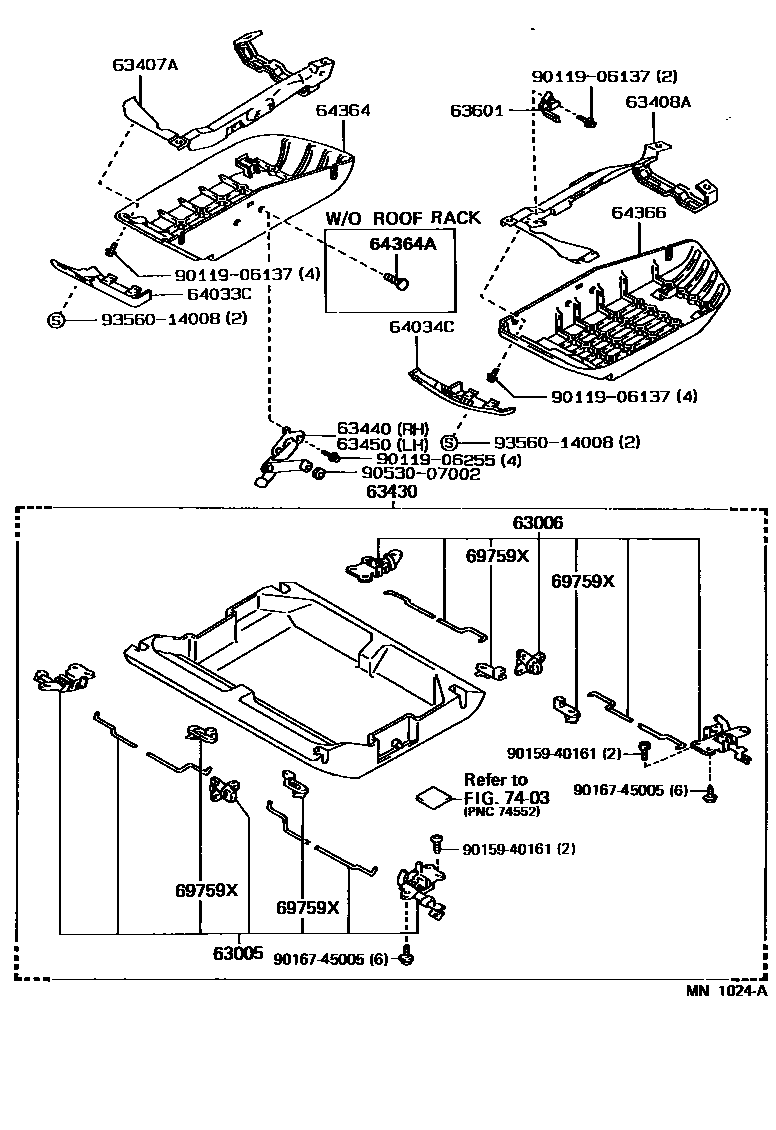 Toyota COROLLA 车顶内衬和消声垫 EPC diagram — MN1024A
