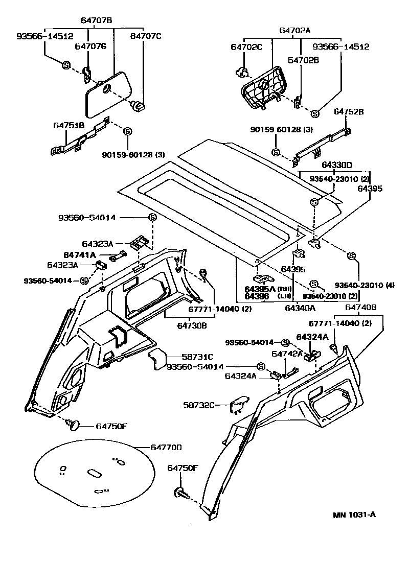 Toyota COROLLA 底板和底板装饰罩 EPC diagram — MN1031A