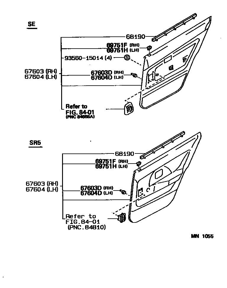 Toyota COROLLA 后门板和后门玻璃 EPC diagram — MN1055