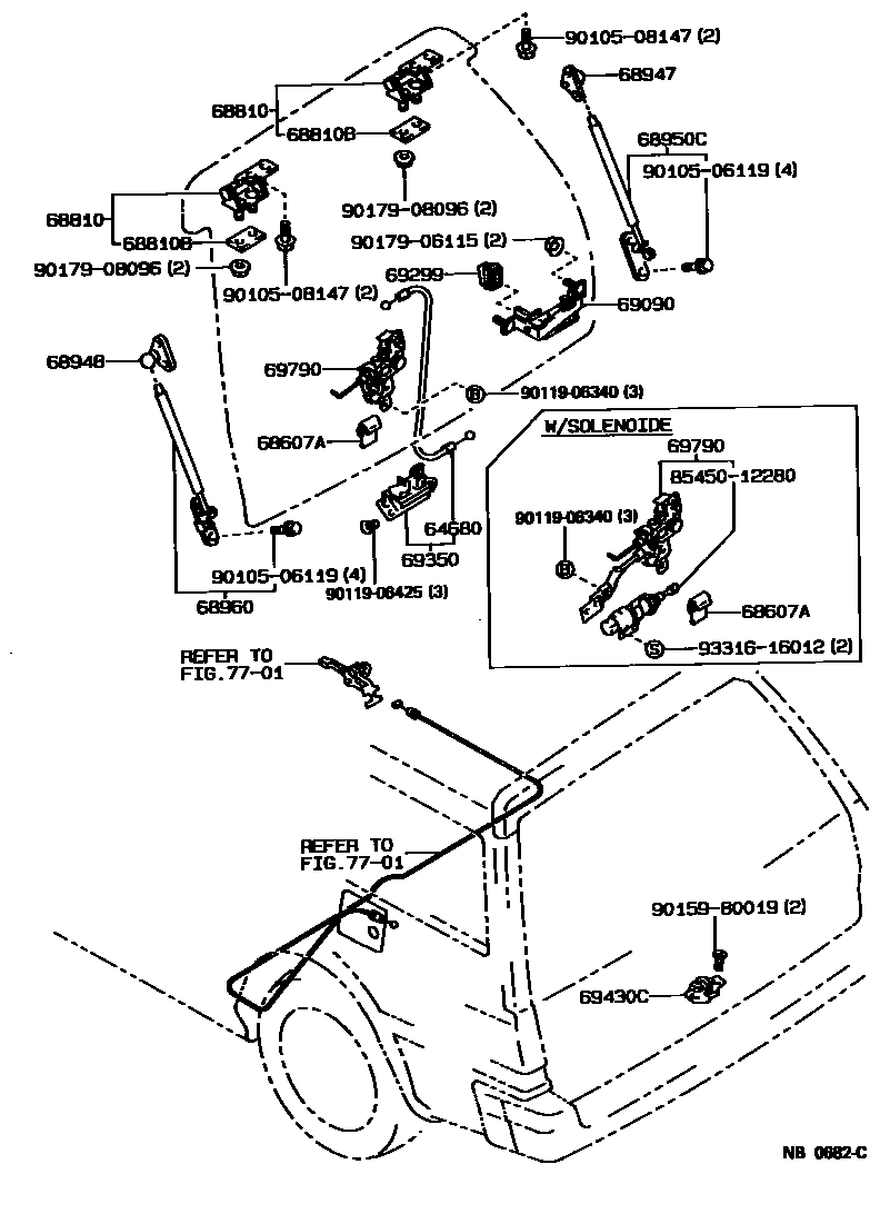 Toyota COROLLA 背门锁和背门把手 EPC diagram — NB0682C