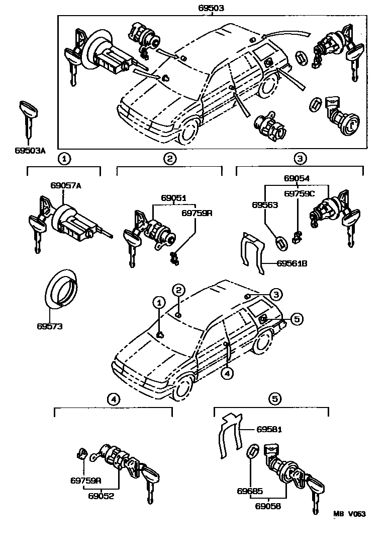 Toyota COROLLA 锁芯组件 EPC diagram — MBV053