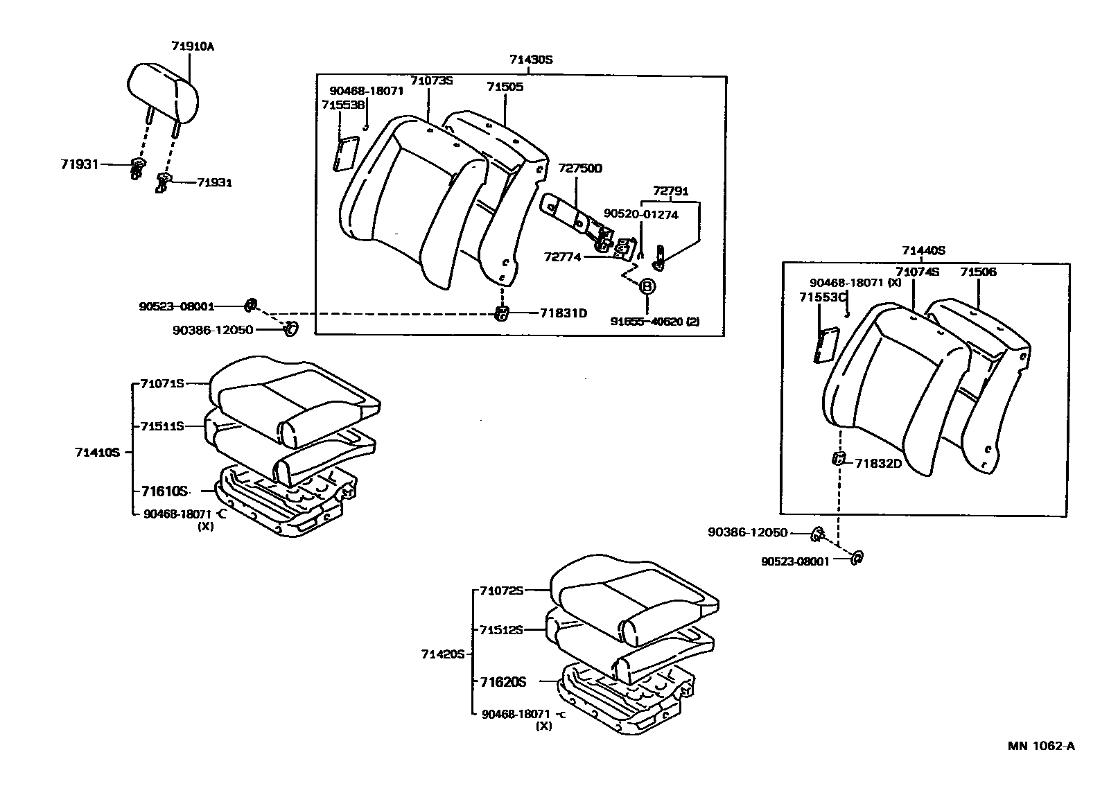 Toyota COROLLA 前排座椅和座椅滑轨 EPC diagram — MN1062A