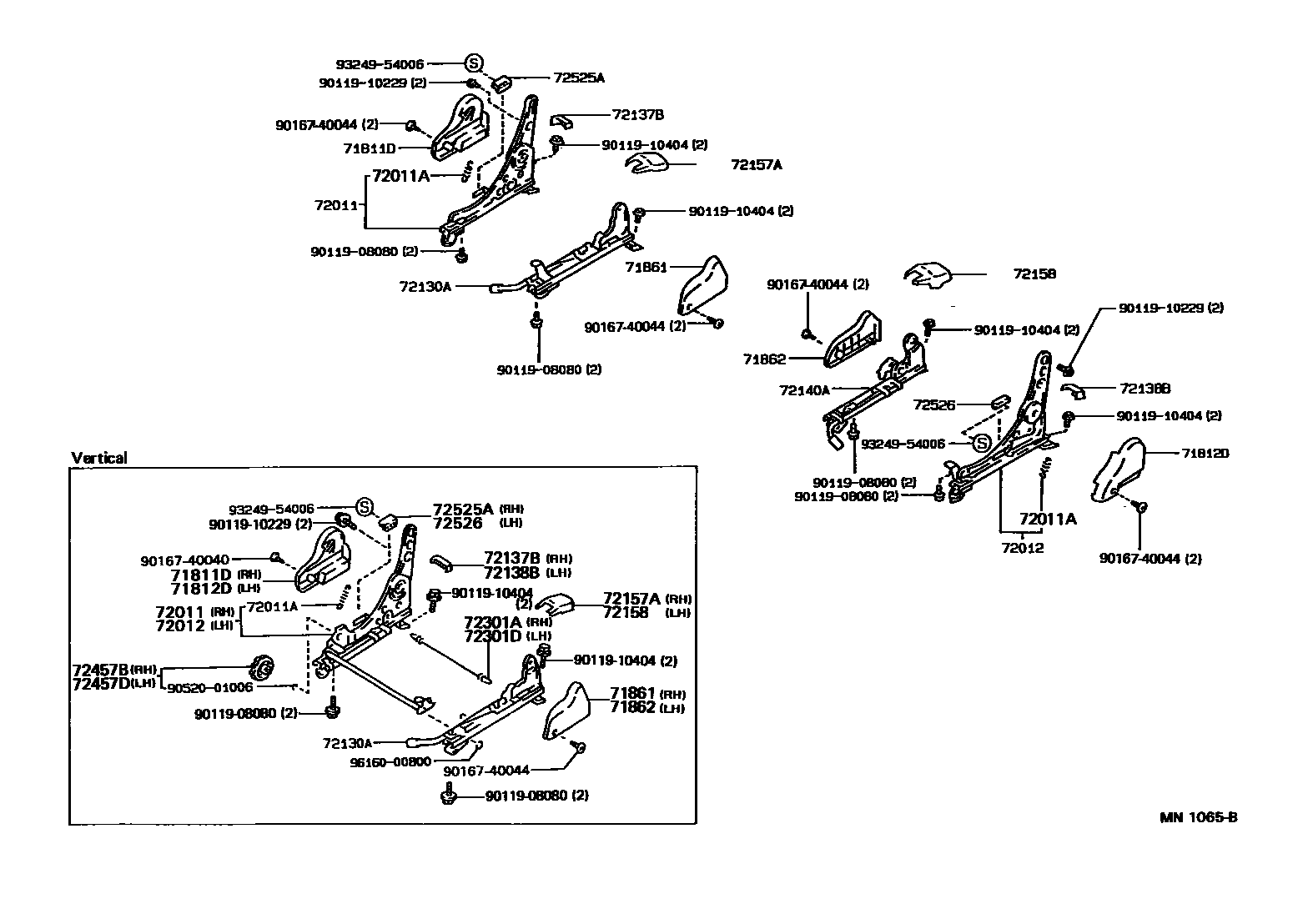 Toyota COROLLA 前排座椅和座椅滑轨 EPC diagram — MN1065B