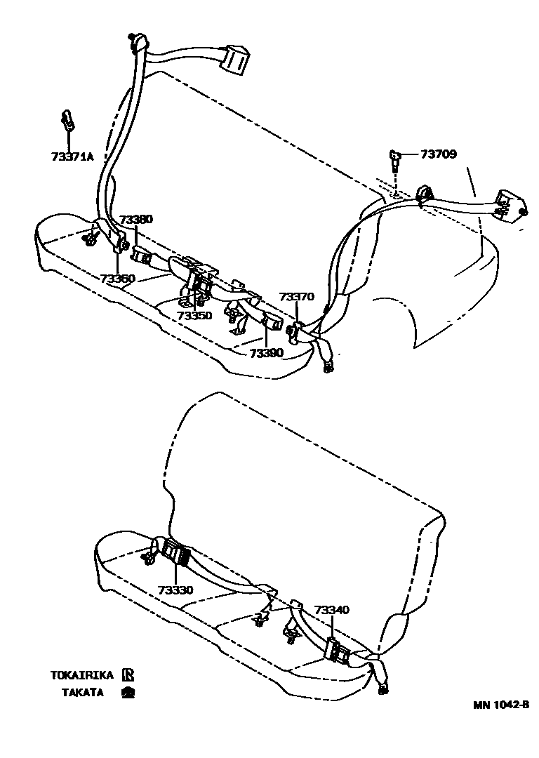 Toyota COROLLA 安全带和儿童保护座椅 EPC diagram — MN1042B
