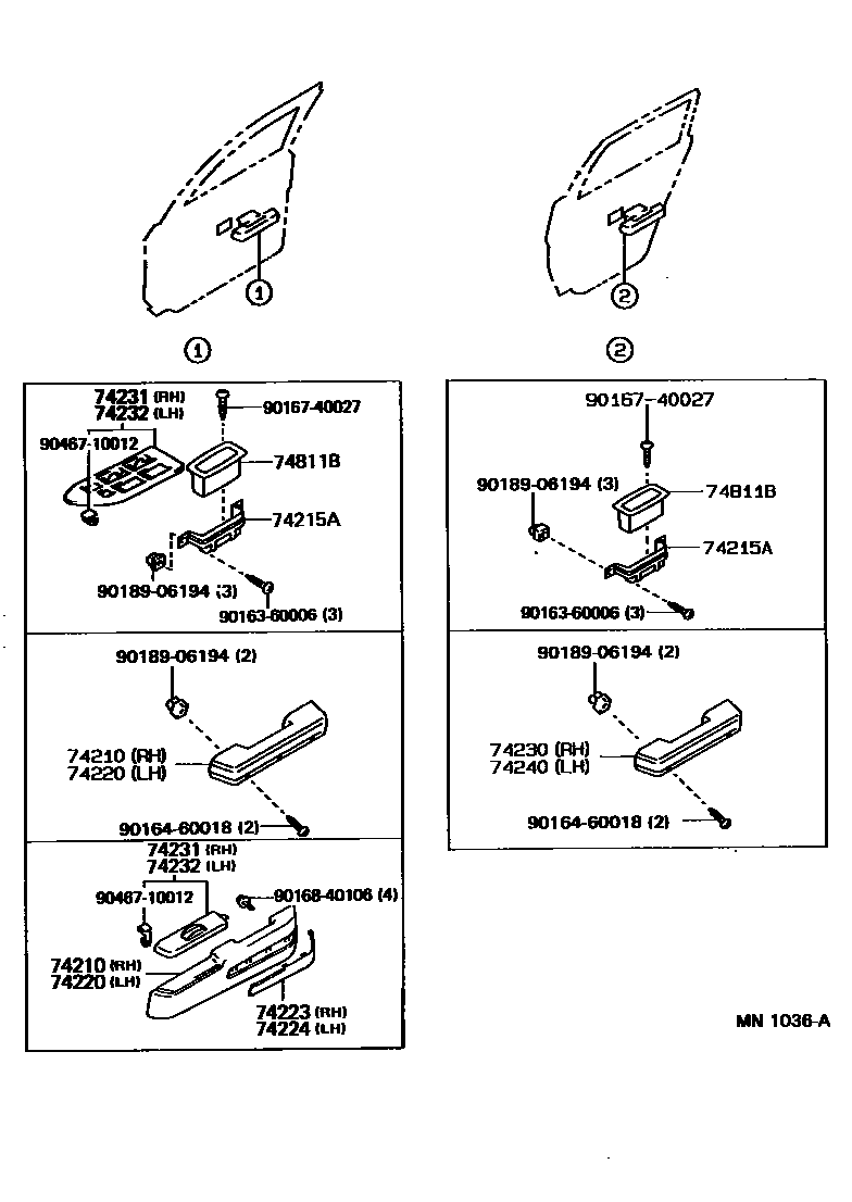 Toyota COROLLA 扶手和遮阳板 EPC diagram — MN1036A