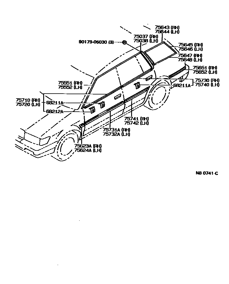 Toyota COROLLA 侧防护条 EPC diagram — NB0741C