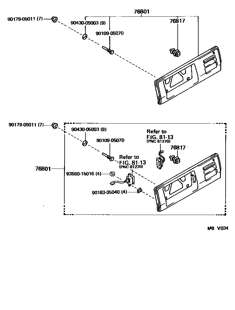 Toyota COROLLA 后防护条 EPC diagram — MBV034