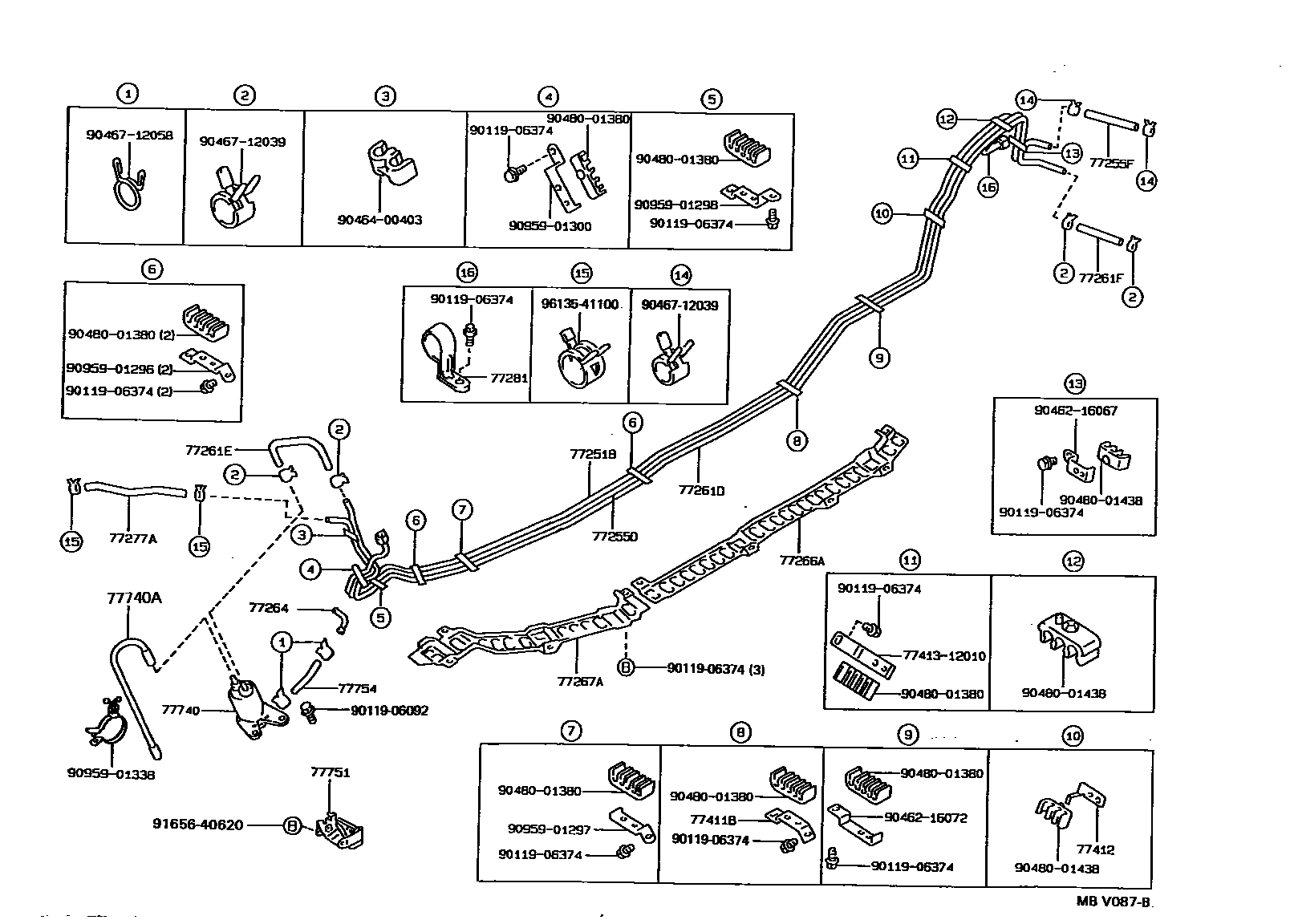 Toyota COROLLA 燃油箱和燃油管 EPC diagram — MBV087B