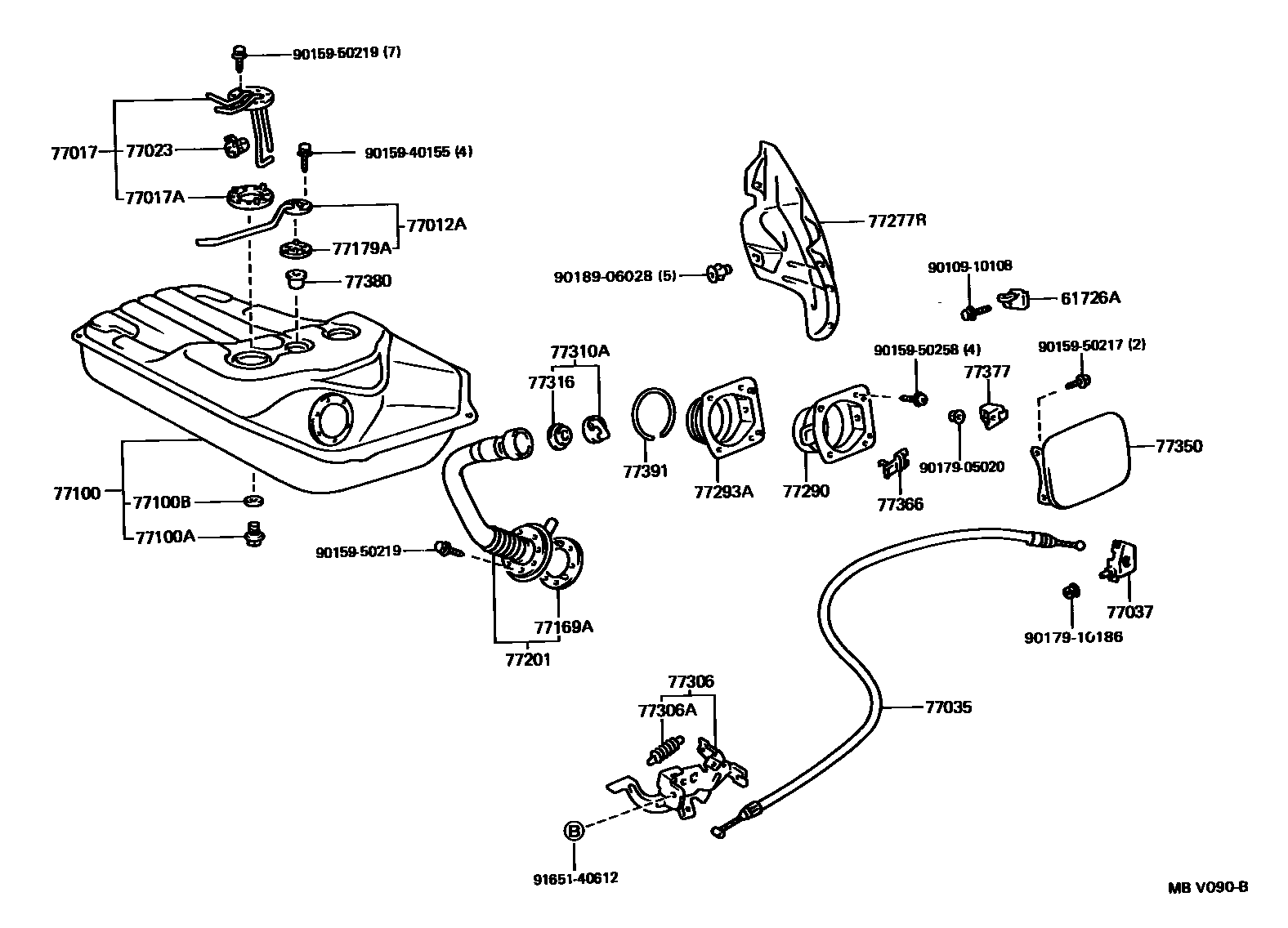 Toyota COROLLA 燃油箱和燃油管 EPC diagram — MBV090B