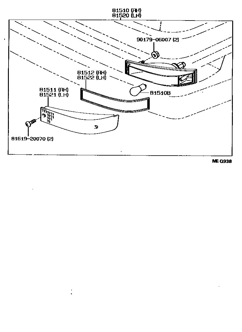 Toyota COROLLA 前转向灯 EPC diagram — MEQ938