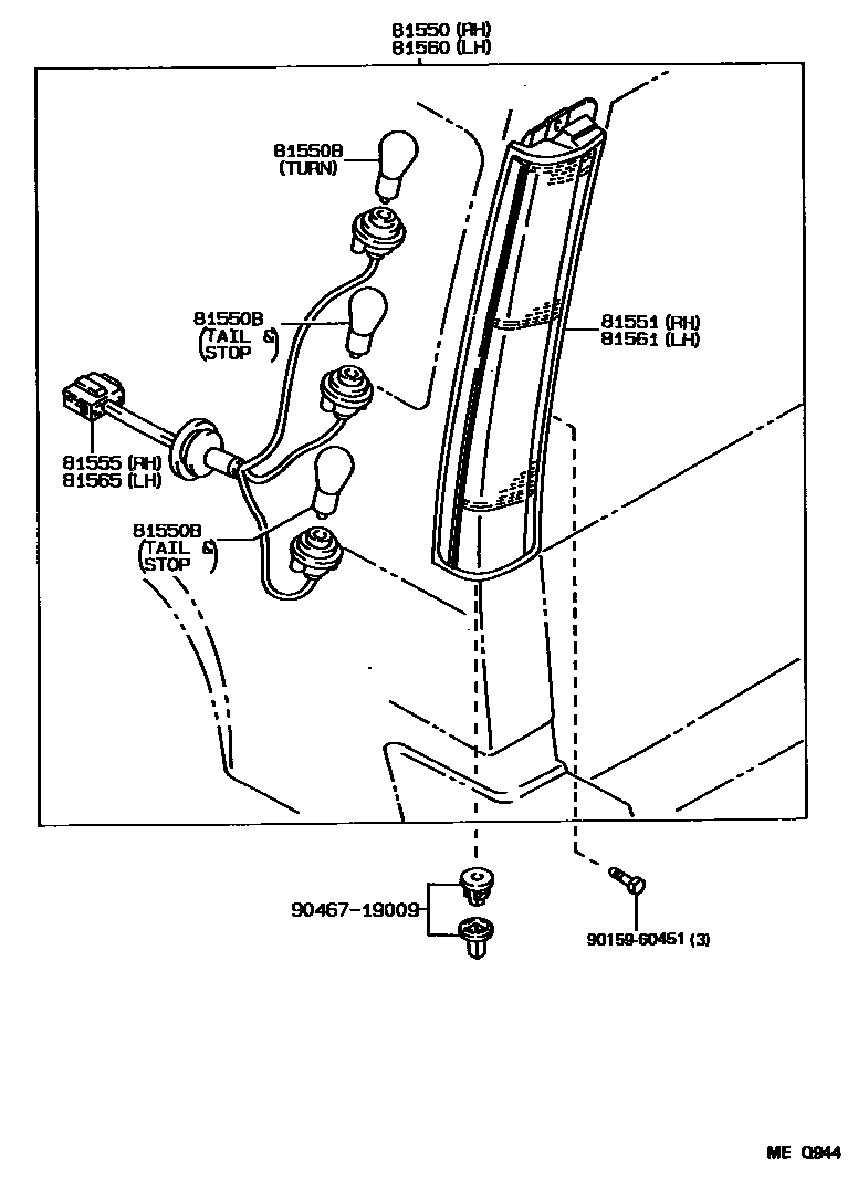 Toyota COROLLA 后组合灯 EPC diagram — MEQ944