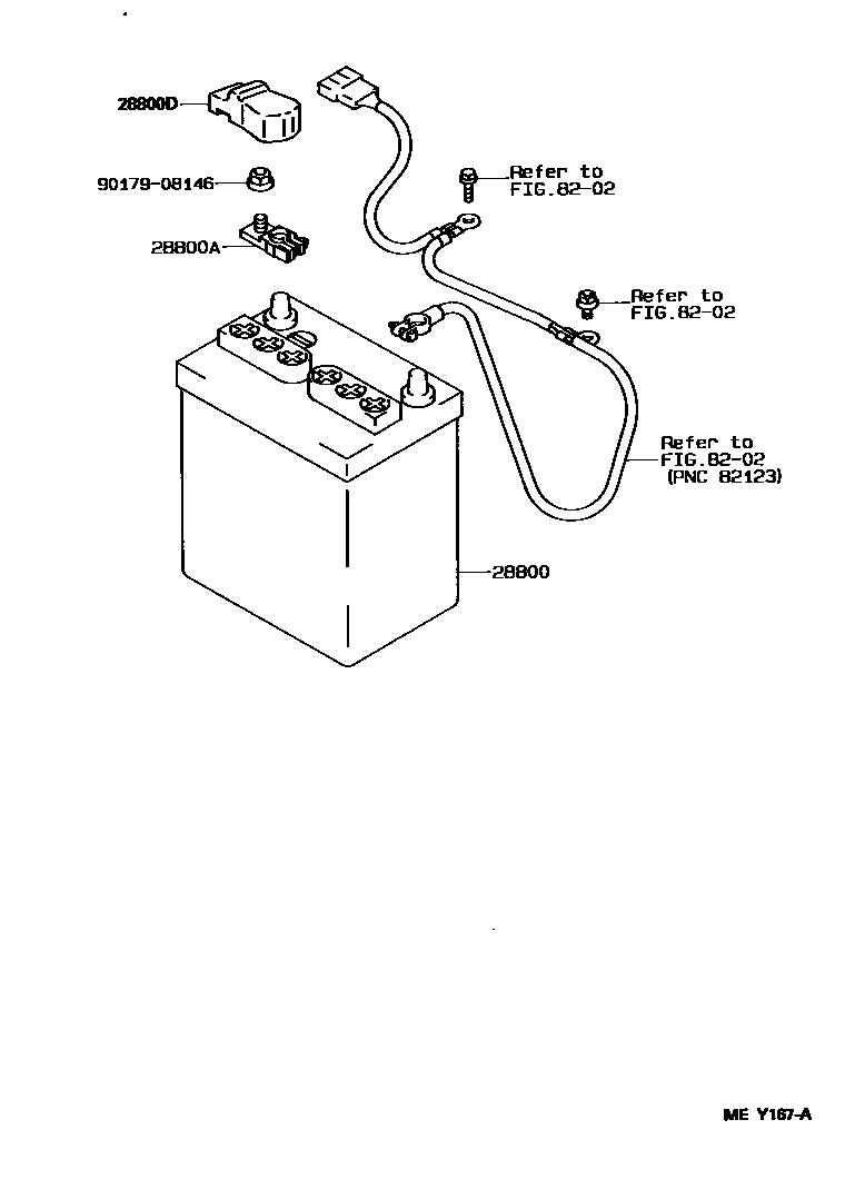 Toyota COROLLA 蓄电池和蓄电池电缆 EPC diagram — MEY167A