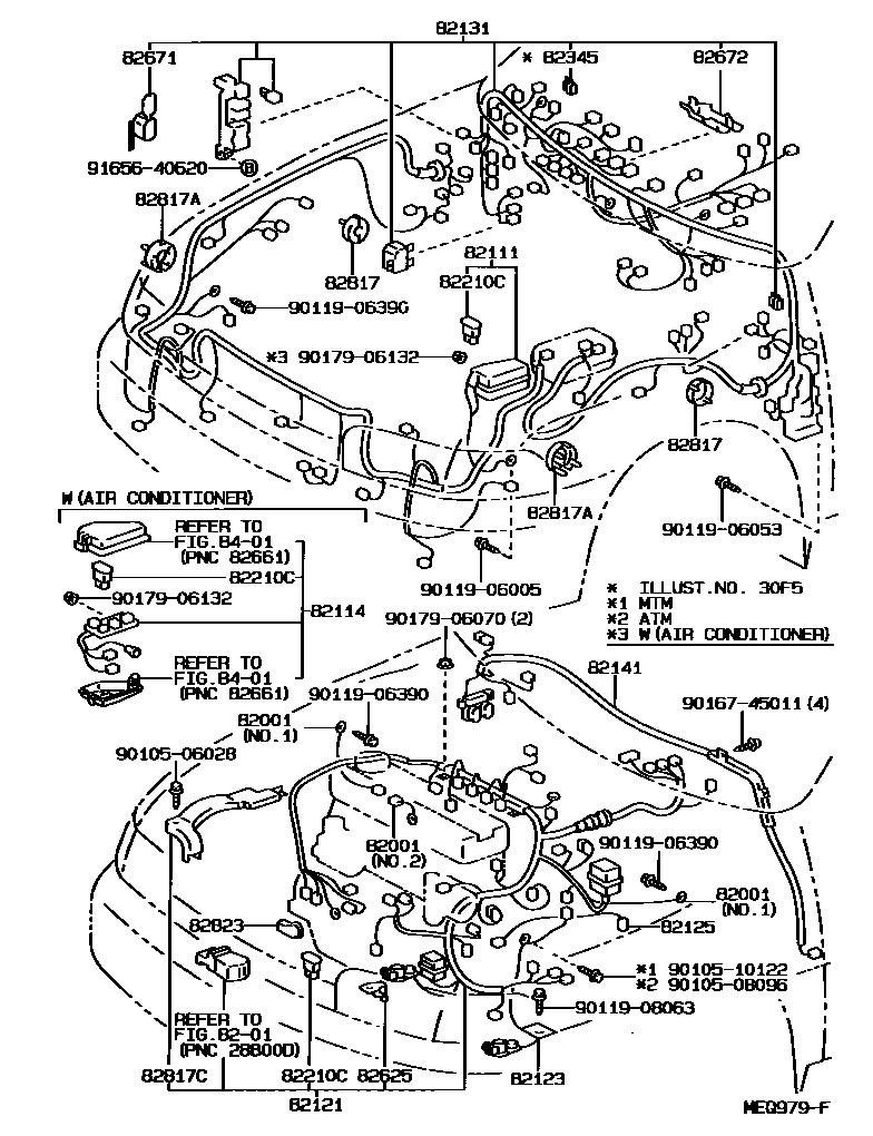 Toyota COROLLA 线束和卡夹 EPC diagram — MEQ979F