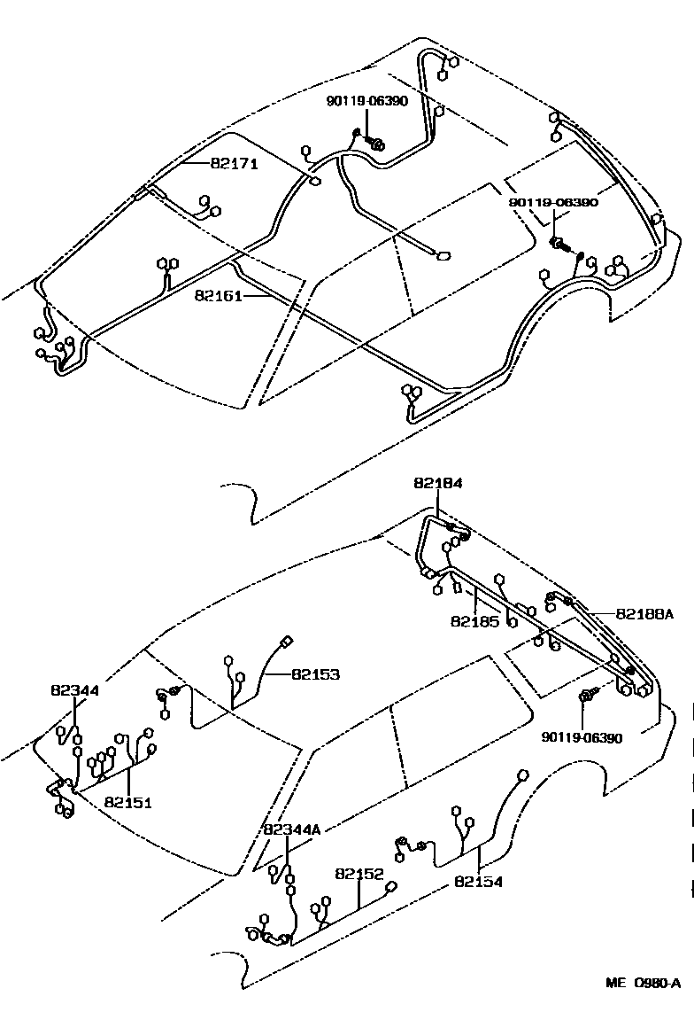 Toyota COROLLA 线束和卡夹 EPC diagram — MEQ980A