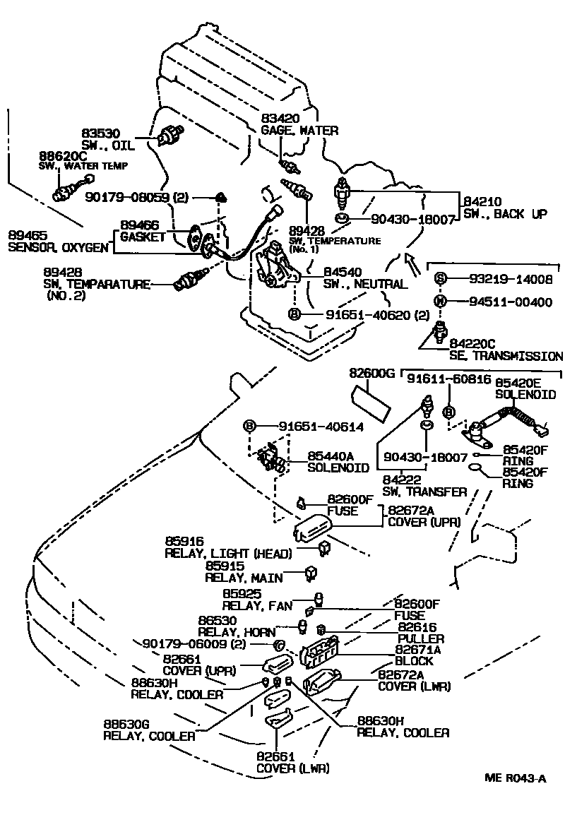 Toyota COROLLA 开关和继电器和ECU EPC diagram — MER043A