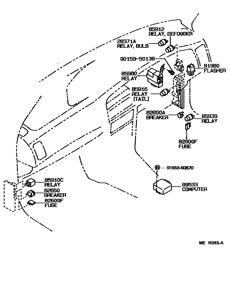 Toyota COROLLA 开关和继电器和ECU EPC diagram — MER045A