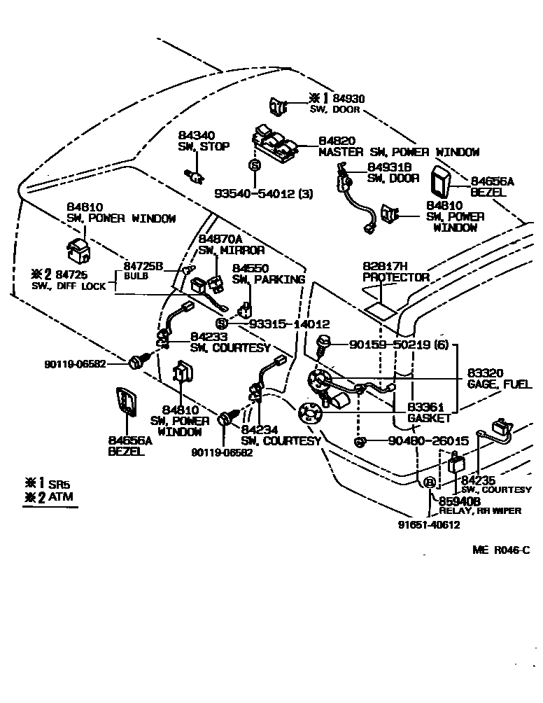 Toyota COROLLA 开关和继电器和ECU EPC diagram — MER046C