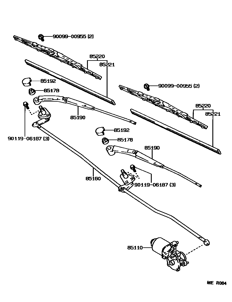 Toyota COROLLA 挡风玻璃刮水器 EPC diagram — MER064