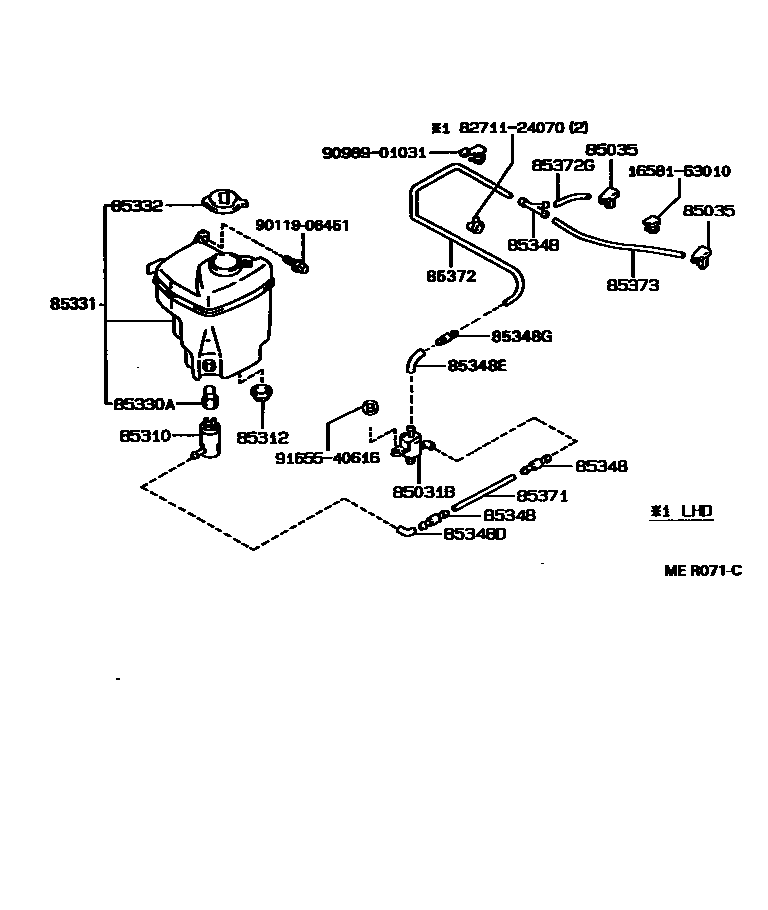 Toyota COROLLA 挡风玻璃清洗器 EPC diagram — MER071C