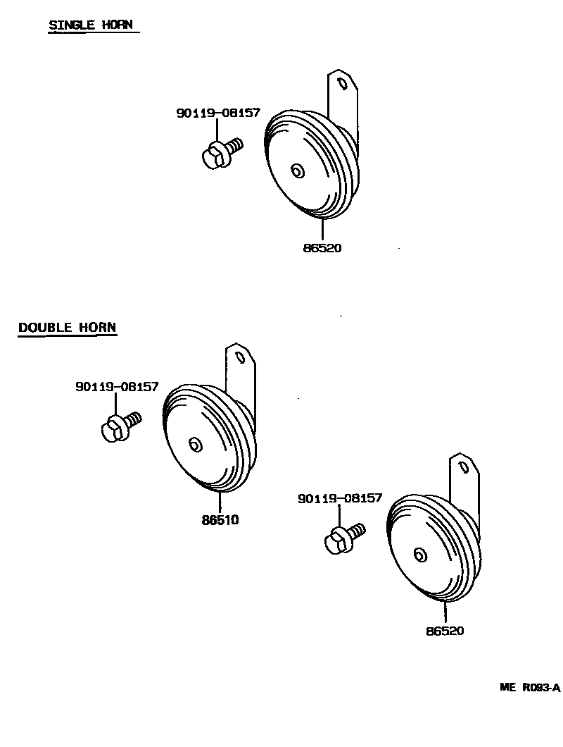Toyota COROLLA 喇叭 EPC diagram — MER093A