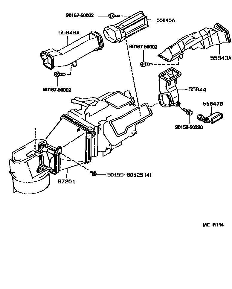 Toyota COROLLA 暖风和空调系统 - 控制器和风管 EPC diagram — MER114