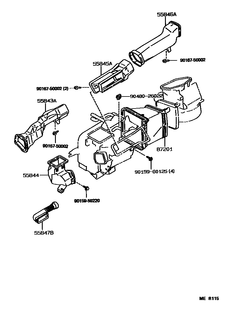 Toyota COROLLA 暖风和空调系统 - 控制器和风管 EPC diagram — MER115