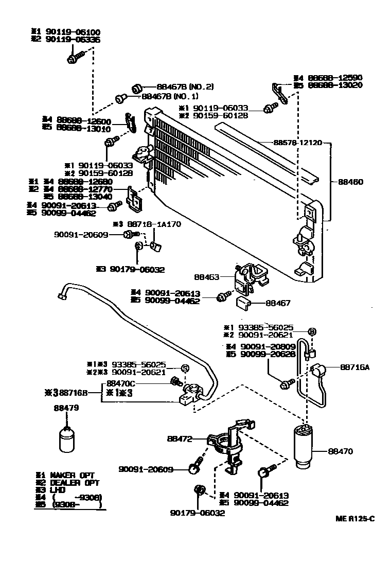 Toyota COROLLA Heating & Air Conditioning - Cooler Piping EPC diagram — MER125C