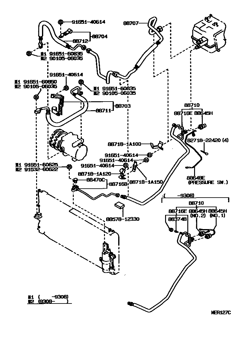 Toyota COROLLA Heating & Air Conditioning - Cooler Piping EPC diagram — MER127C