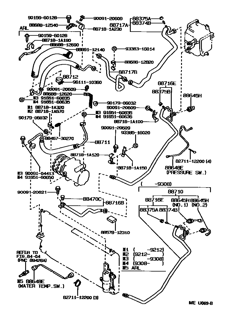 Toyota COROLLA Heating & Air Conditioning - Cooler Piping EPC diagram — MEU069B
