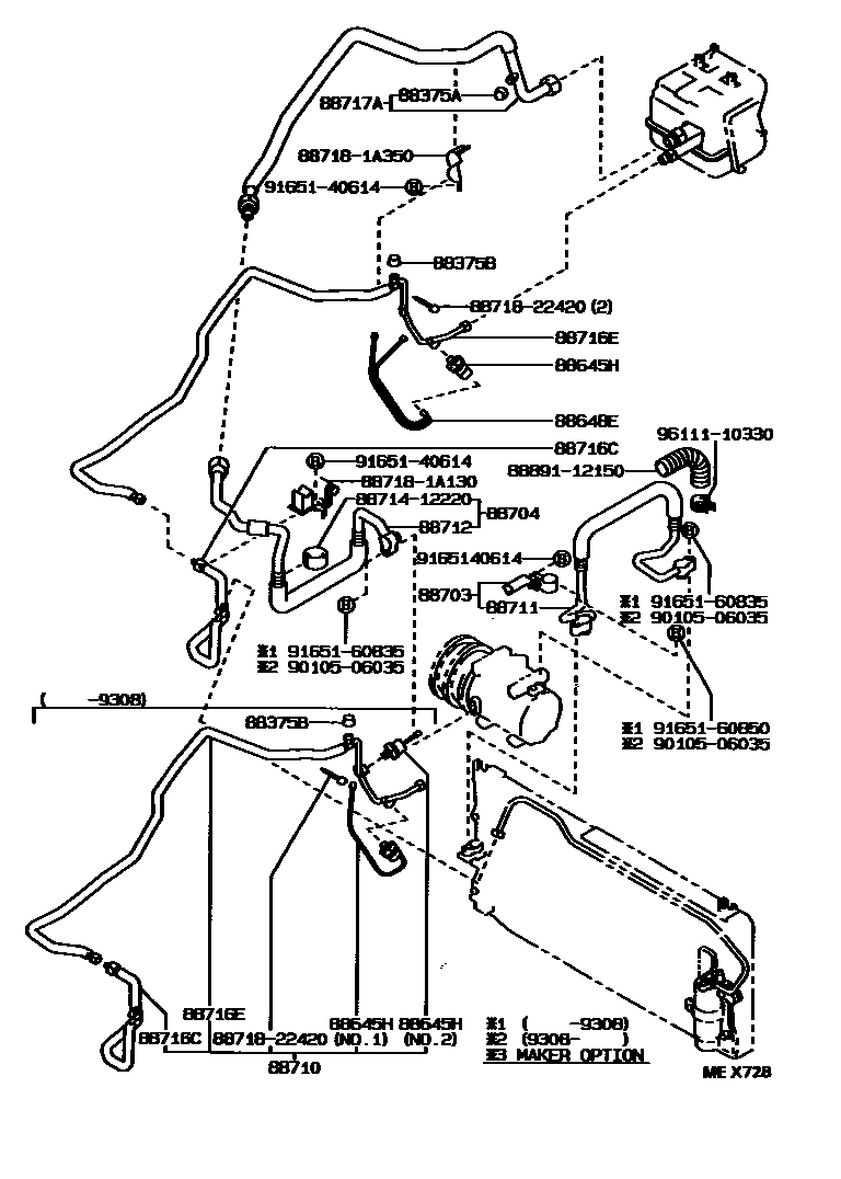 Toyota COROLLA Heating & Air Conditioning - Cooler Piping EPC diagram — MEX728