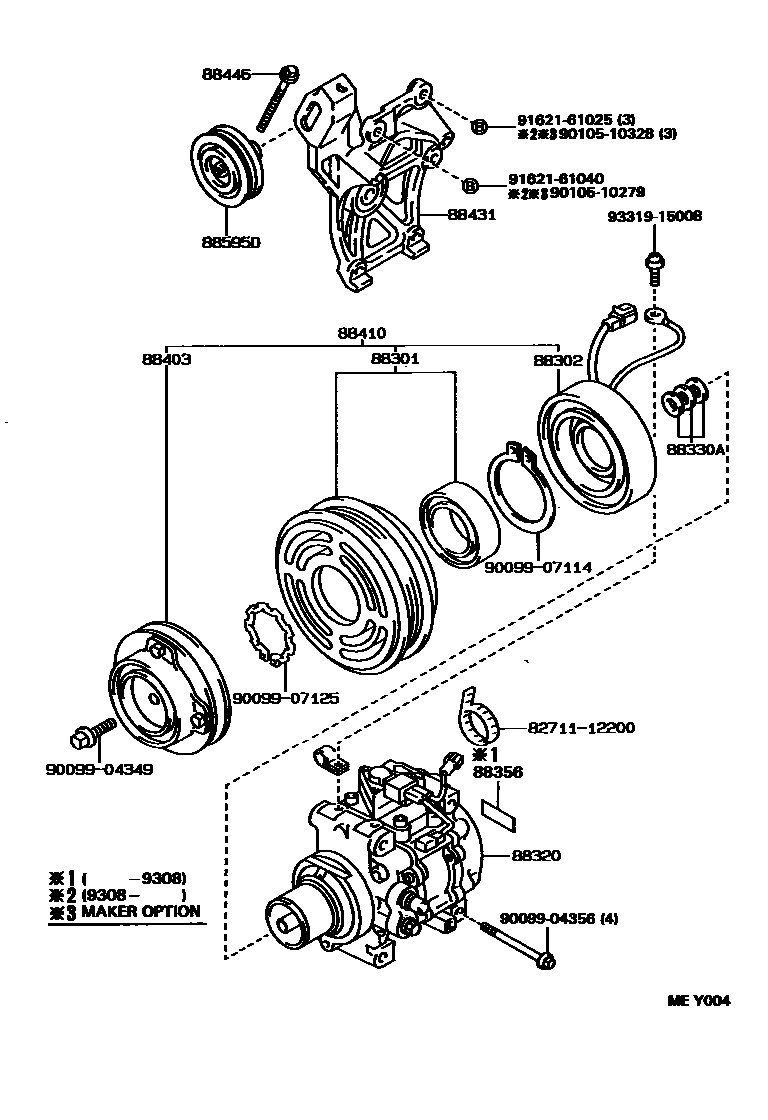 Toyota COROLLA Heating & Air Conditioning - Compressor EPC diagram — MEY004