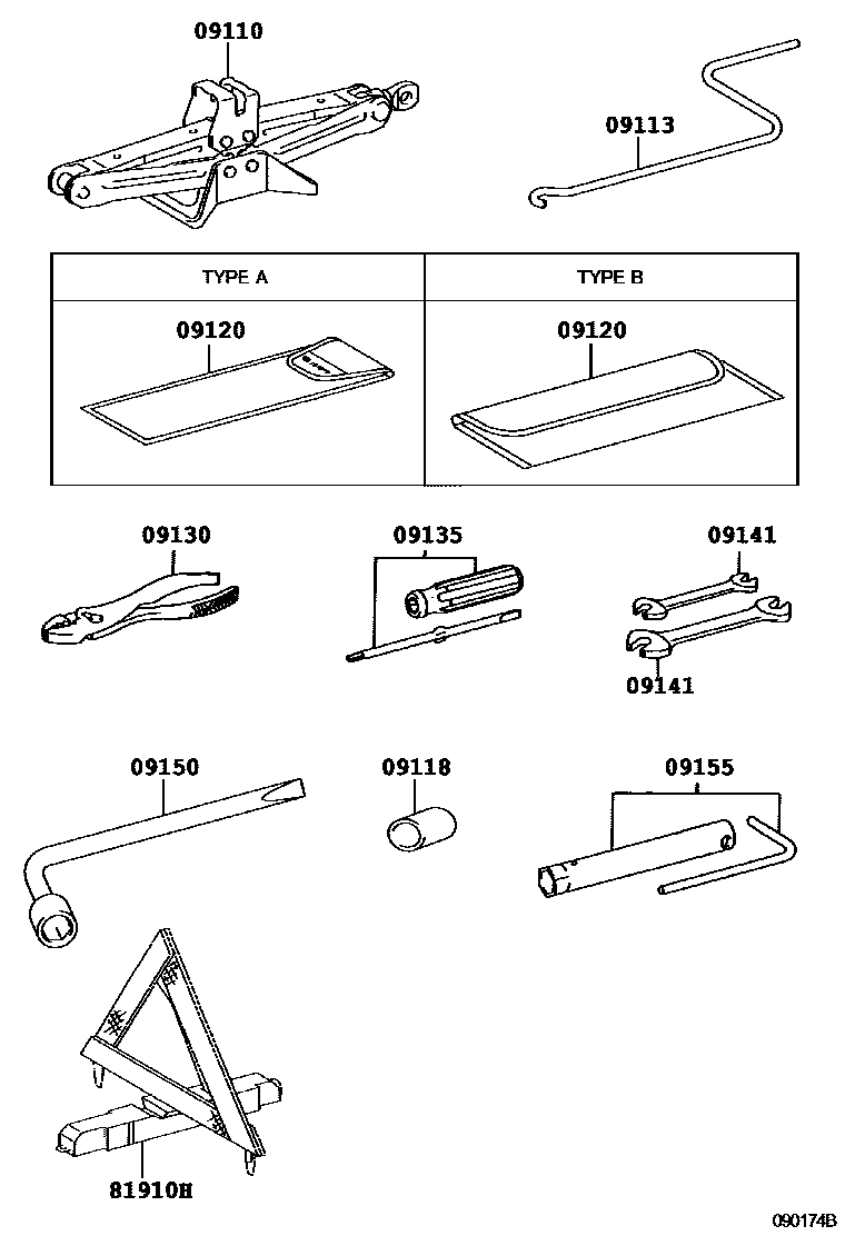 Toyota COROLLA Standard Tools EPC diagram — 090174B