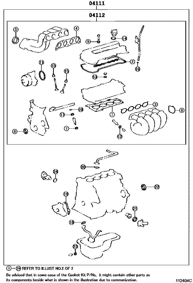 Toyota COROLLA Engine Overhaul Gasket Kit EPC diagram — 112404C