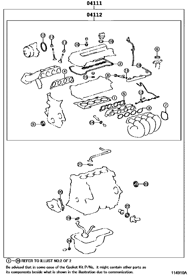 Toyota COROLLA Engine Overhaul Gasket Kit EPC diagram — 114910A