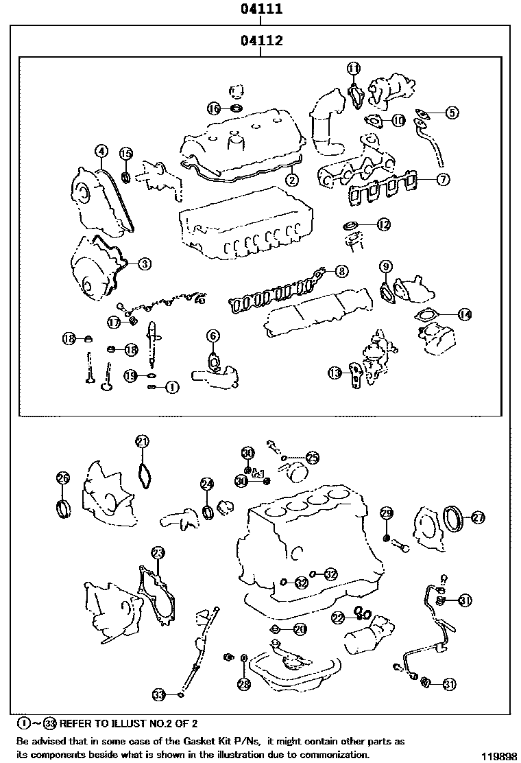 Toyota COROLLA Engine Overhaul Gasket Kit EPC diagram — 119898