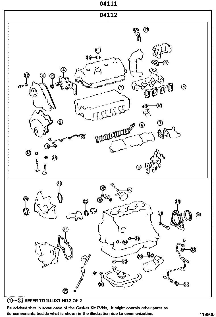 Toyota COROLLA Engine Overhaul Gasket Kit EPC diagram — 119900