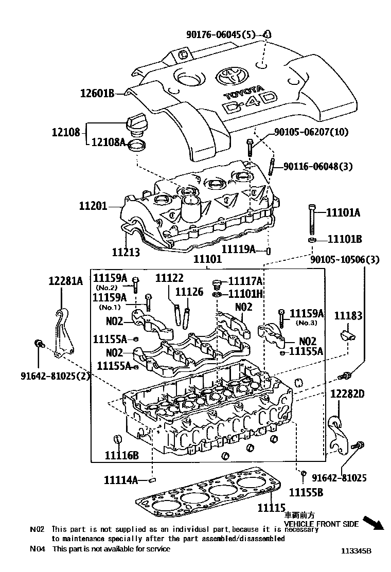 Toyota COROLLA Cylinder Head EPC diagram — 113345B