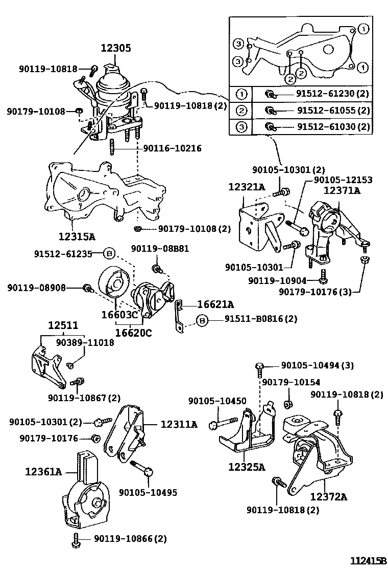 Toyota COROLLA Engine Mounting EPC diagram — 112415B