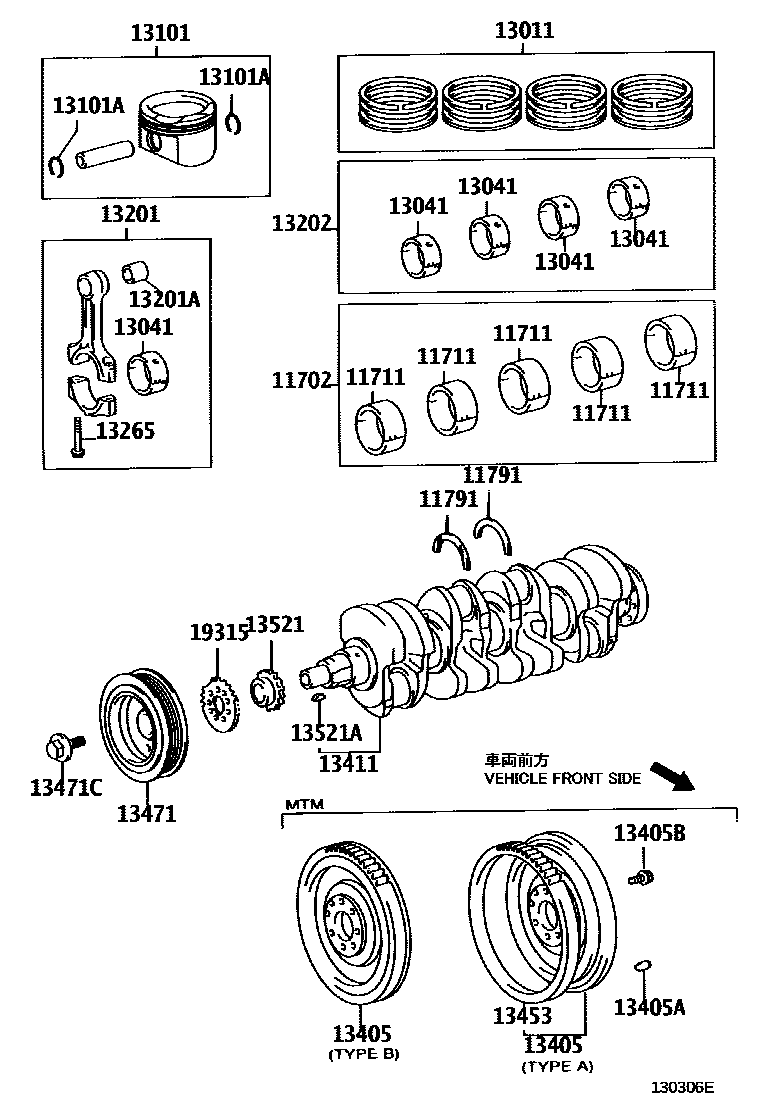 Toyota COROLLA Crankshaft & Piston EPC diagram — 130306E