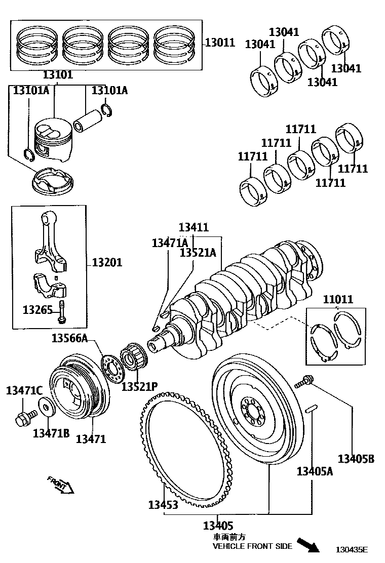 Toyota COROLLA Crankshaft & Piston EPC diagram — 130435E