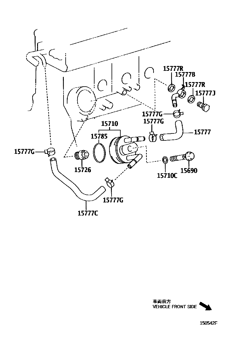 Toyota COROLLA Engine Oil Cooler EPC diagram — 150542F